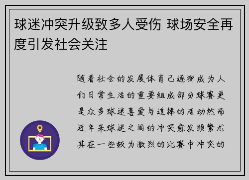 球迷冲突升级致多人受伤 球场安全再度引发社会关注